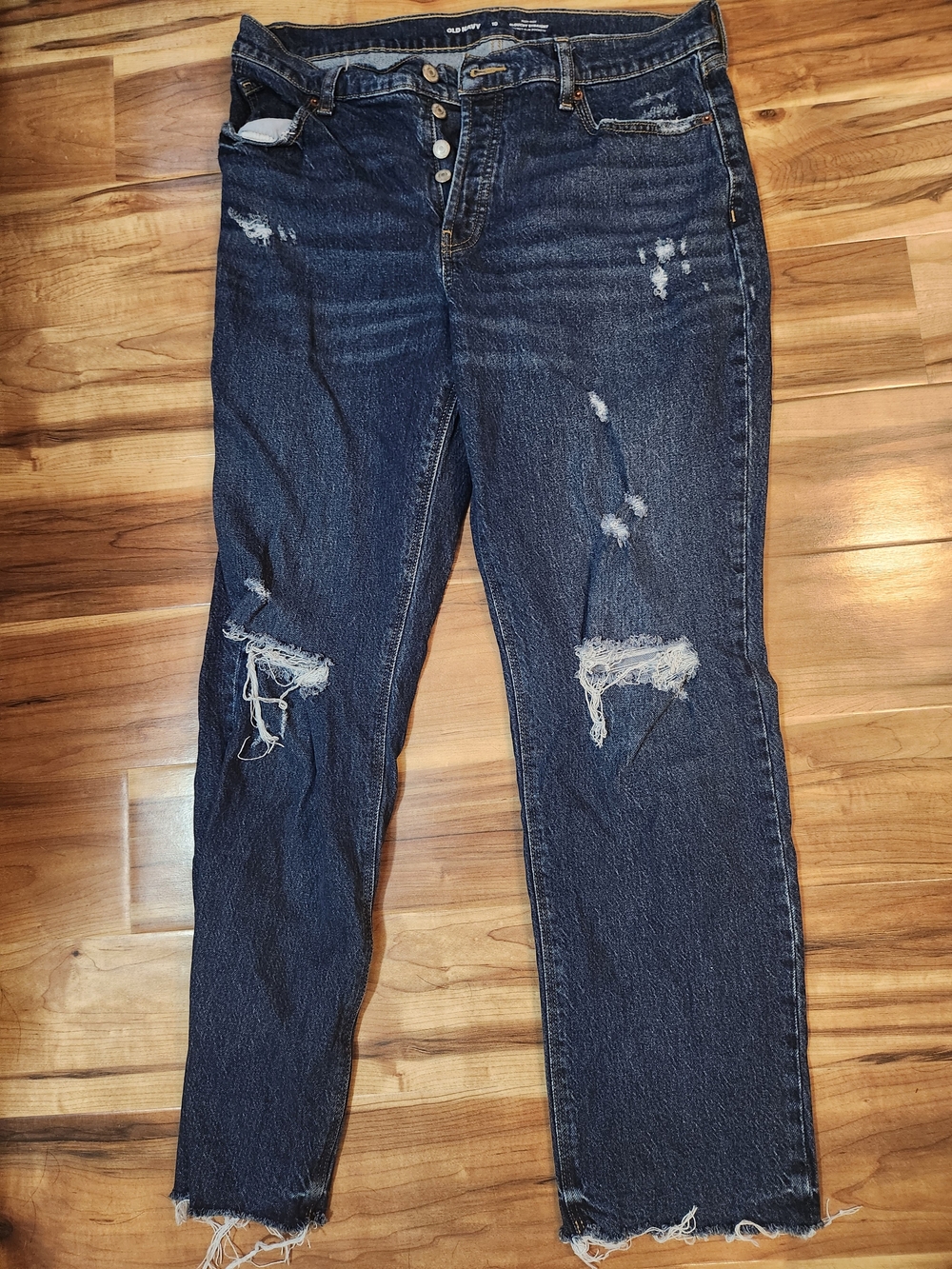 Old Navy Dark Blue Distressed Straight-Leg Jeans